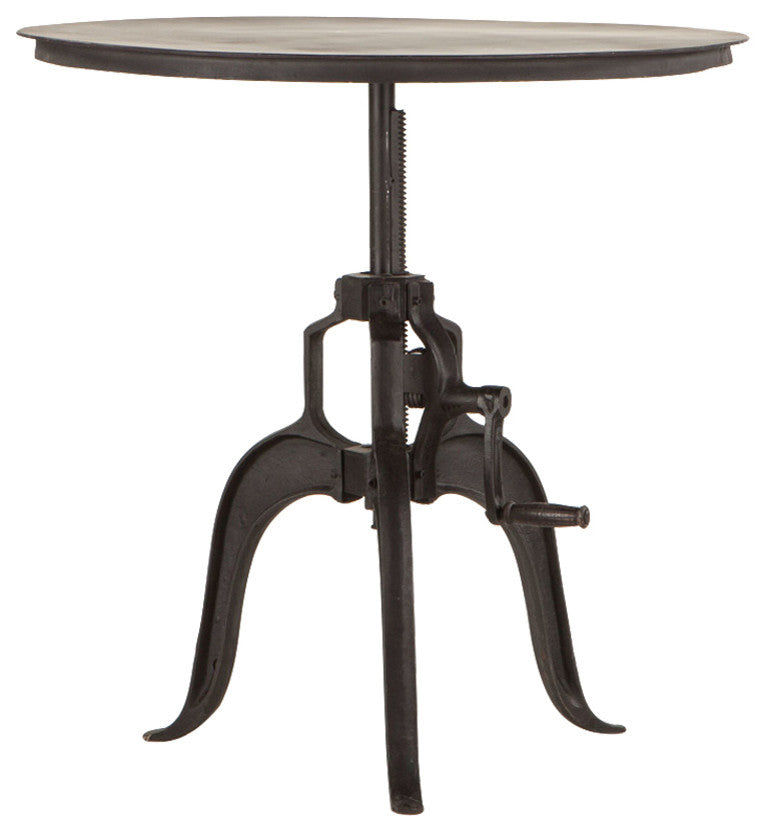 Artezia 30-Inch Adjustable Crank Iron Side Table with Matte Black Finish
