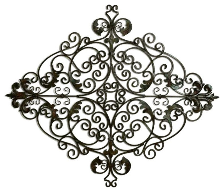 Extra Large 44" Iron Scroll Wall Art Metal Plaque Outdoor Ornate Brown Green