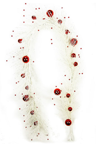 74" Glitter Ornament Ball Pine Garland, Snow/Red
