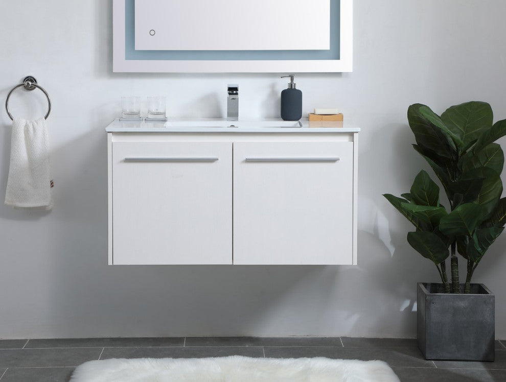 Single Bathroom Floating Vanity, White, 36"