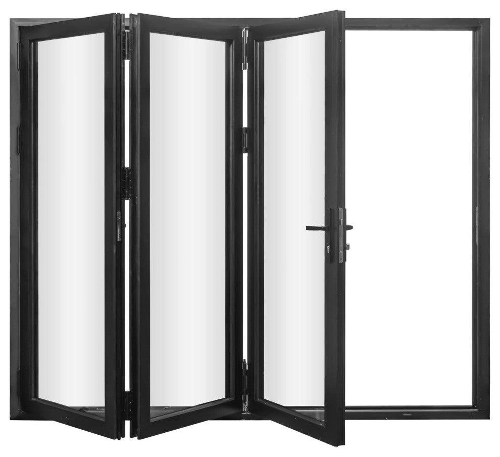 Aluminum folding patio doors 108"x96", black color. low e glass R-L30