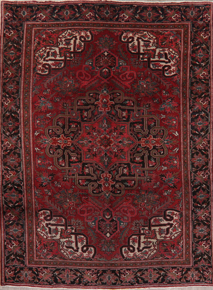 Consigned, Vintage Oriental Handmade Persian Low Pile Carpet, Red, 10'7"X7'4"