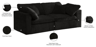 Cozy Velvet Upholstered Comfort 2-Piece Modular Sofa, Black