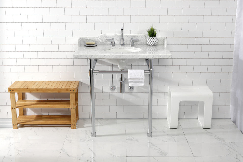Kingston Brass LMS36M81ST 36" Carrara Marble Console Sink, Legs