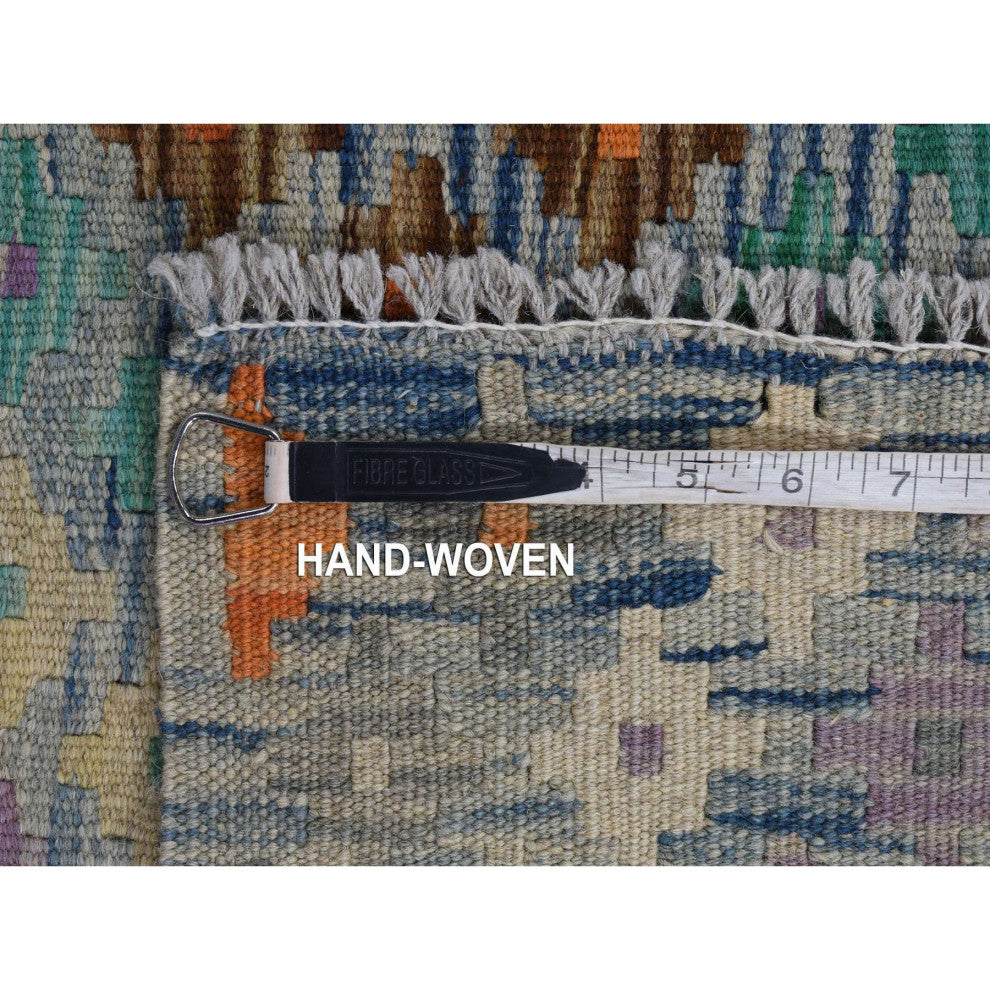 Colorful, Hand Woven Afghan Maimana Kilim, Pure Wool Oriental Rug, 10'2"x13'7"