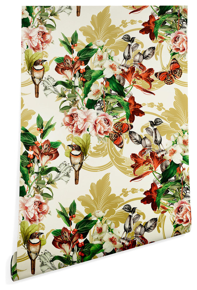 Deny Designs Marta Barragan Camarasa Baroque Bouquet Wallpaper, White, 2'x4'