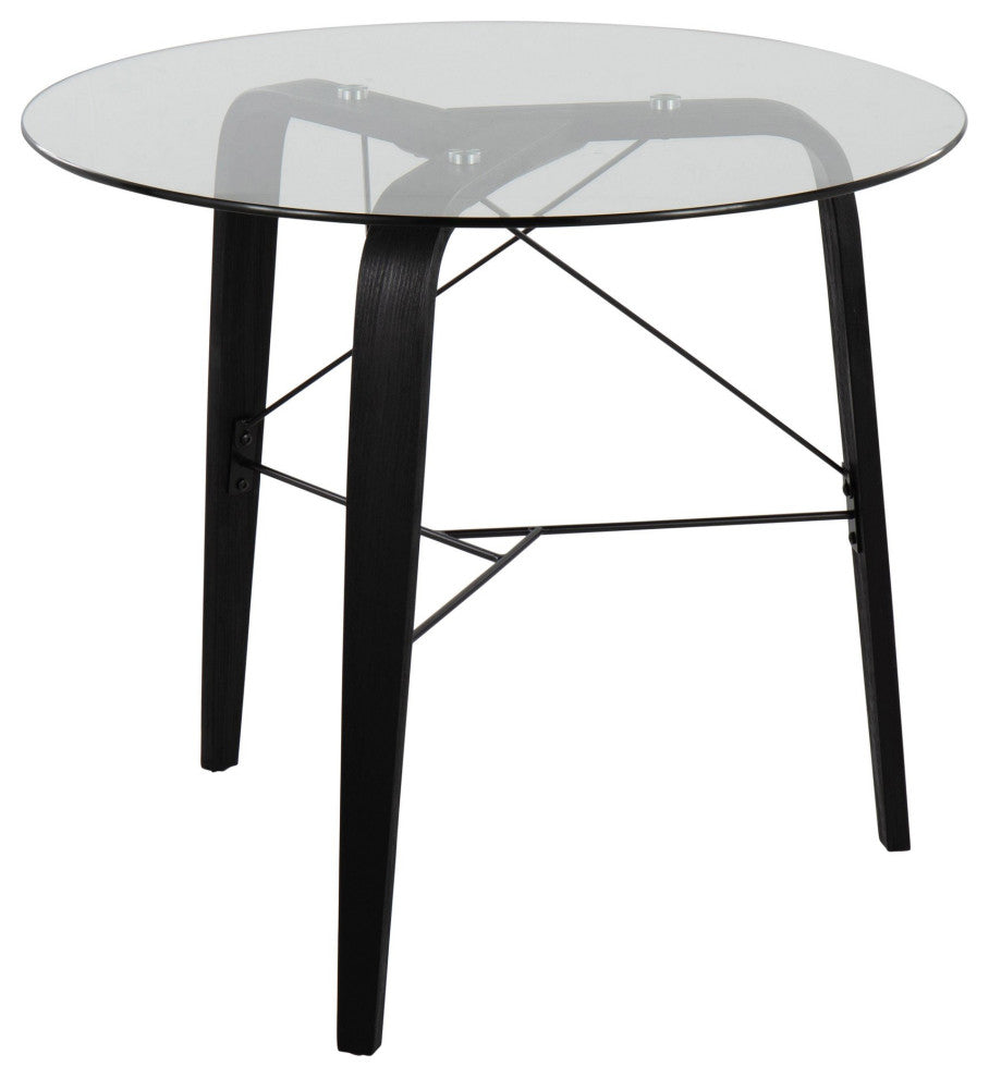 Trilogy Round Dinette Table, Black Wood, Clear Glass