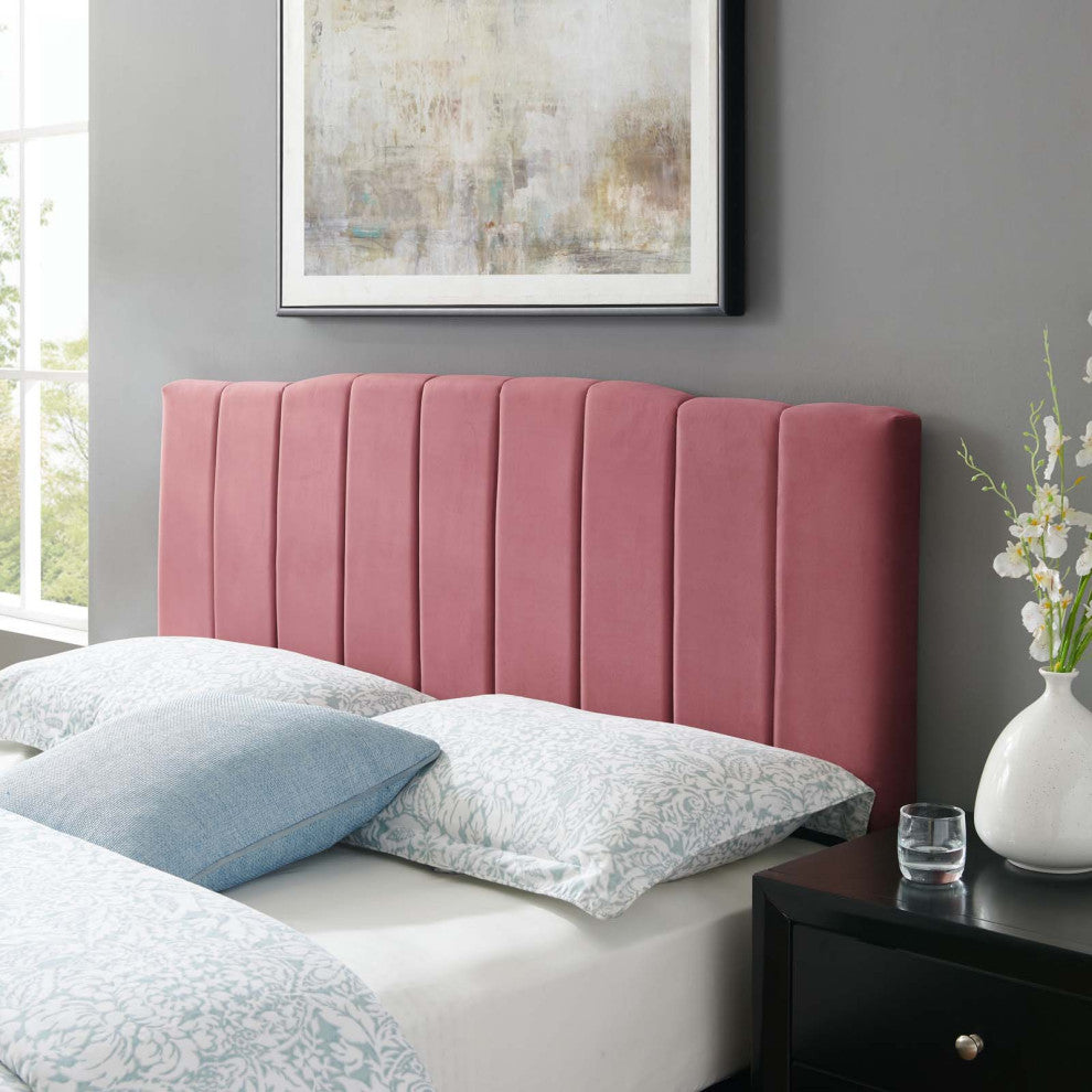 Tufted Headboard, King Size, Velvet, Pink, Modern Contemporary, Bedroom Master