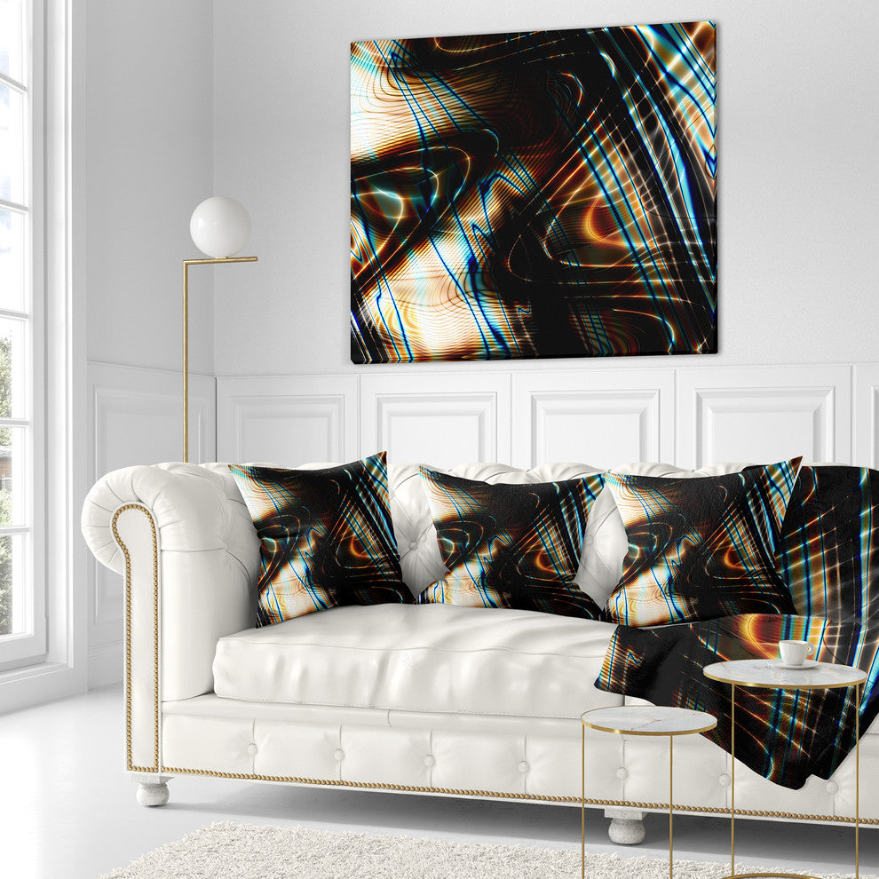 Fractal Curved Brown Black Stripes Contemporary Throw Pillow, 16"x16"