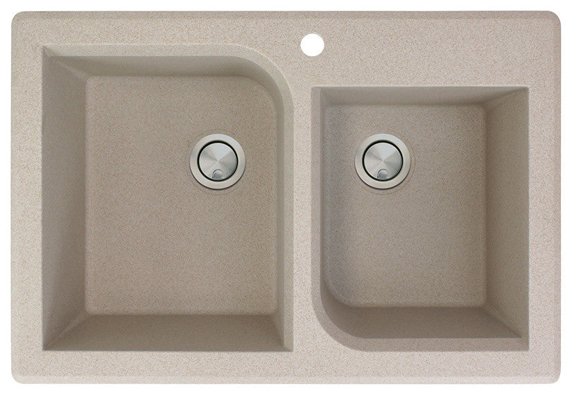 Radius 33" silQ Granite Double Bowl Kitchen Sink with 1 Hole in Cafe Latte