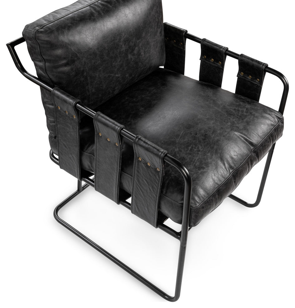 Strapling Leather Dining Chair, Black