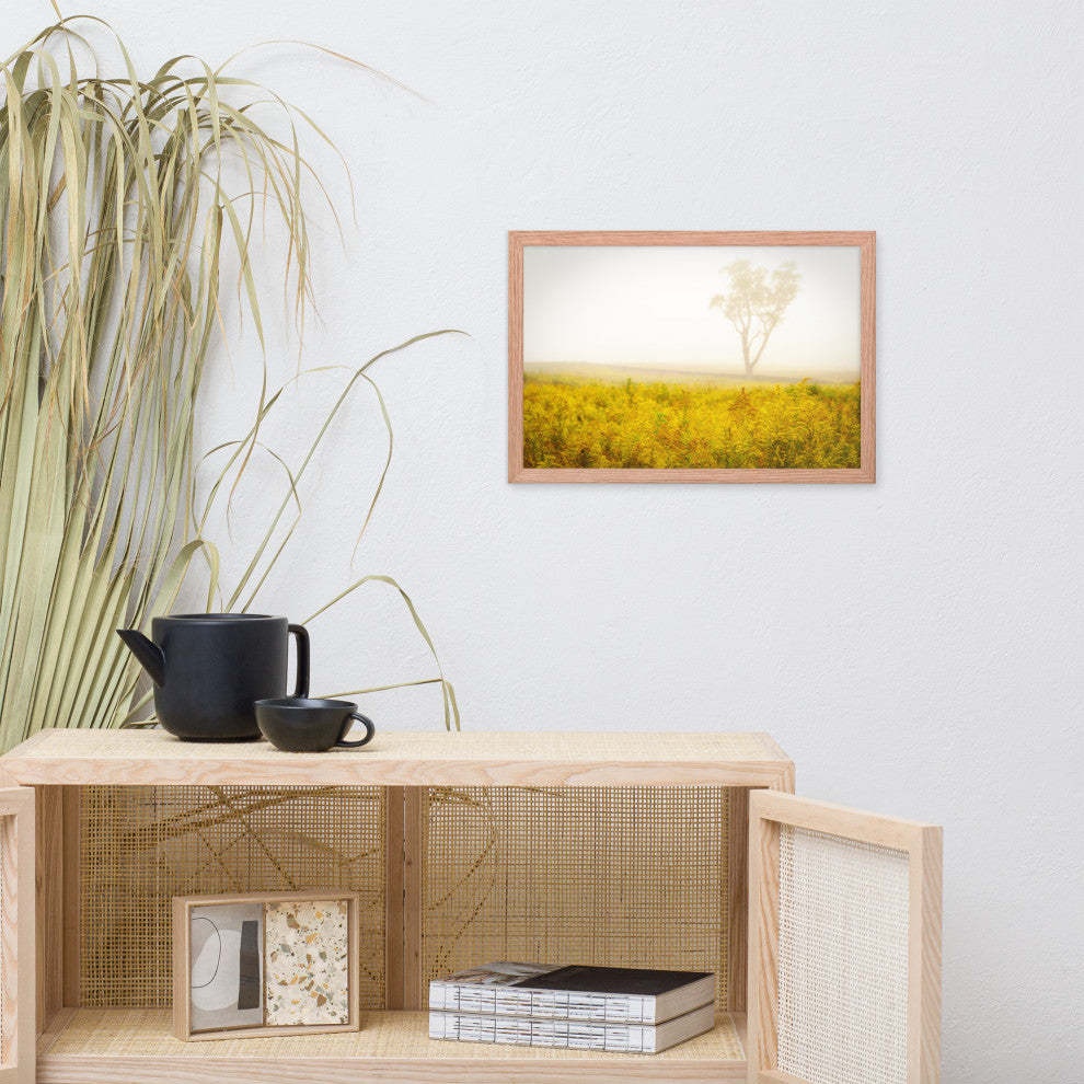 Dreams of Goldenrod and Fog Landscape Framed Photo Paper Wall Art Prints, Red Oak, 12" X 18"