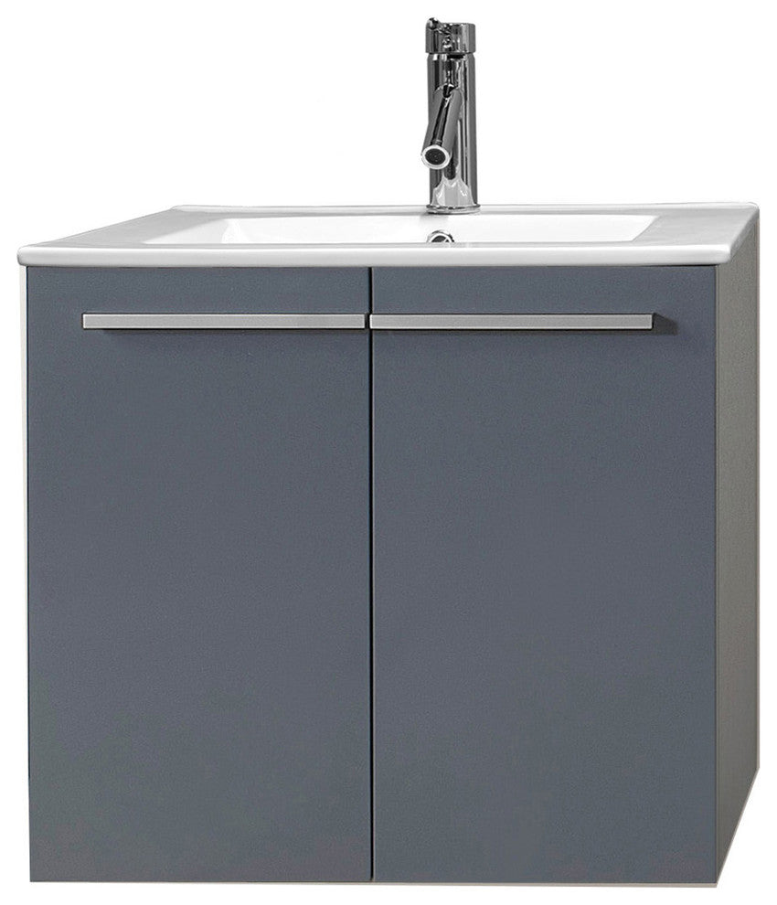 Midori 24" Single Square Sink Grey Top Vanity in Grey with Brushed Nickel Faucet