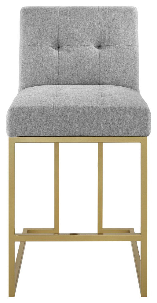 Privy Gold Stainless Steel Upholstered Fabric Counter Stool Gold Light Gray