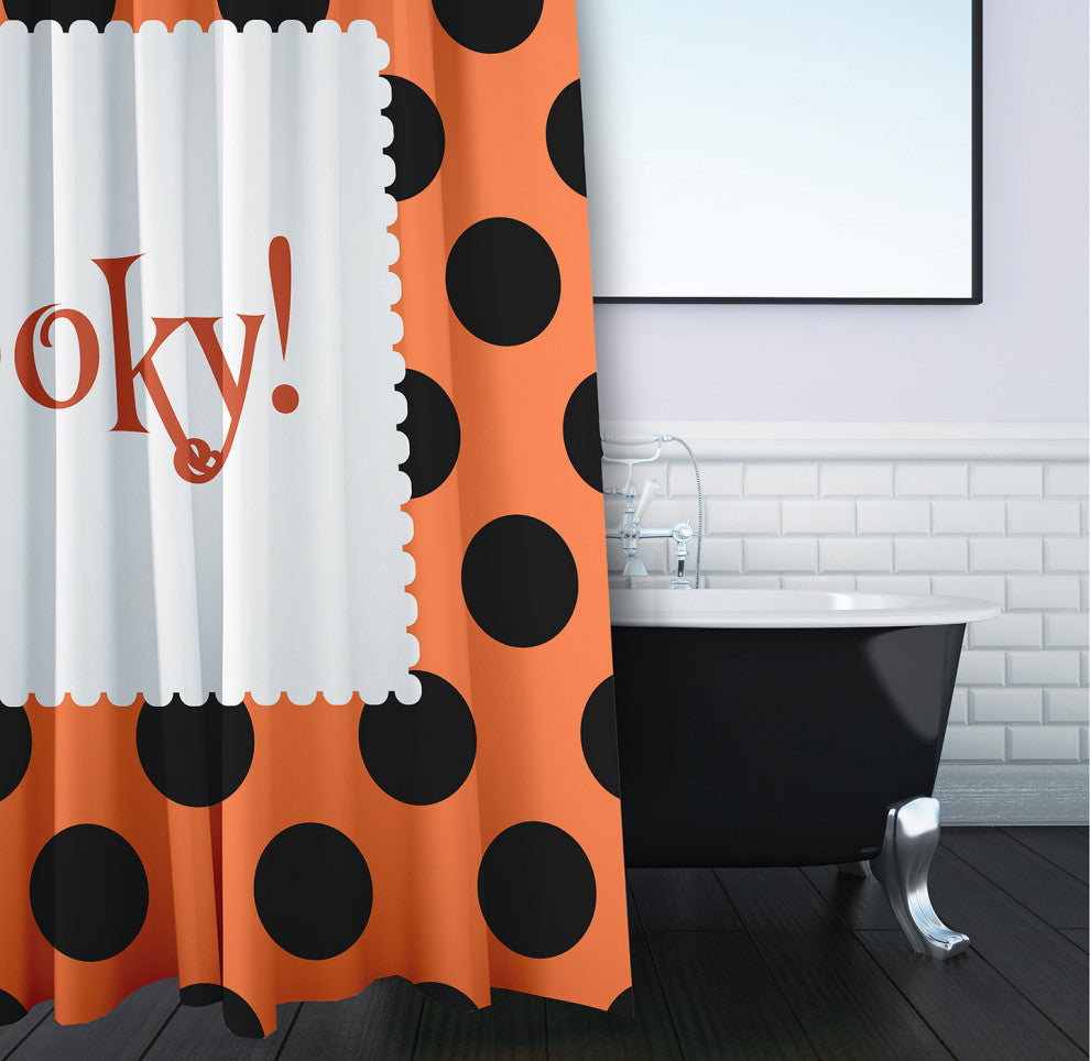 70"Wx73"L Halloween Spooky Dots Shower Curtain, Traditional Orange
