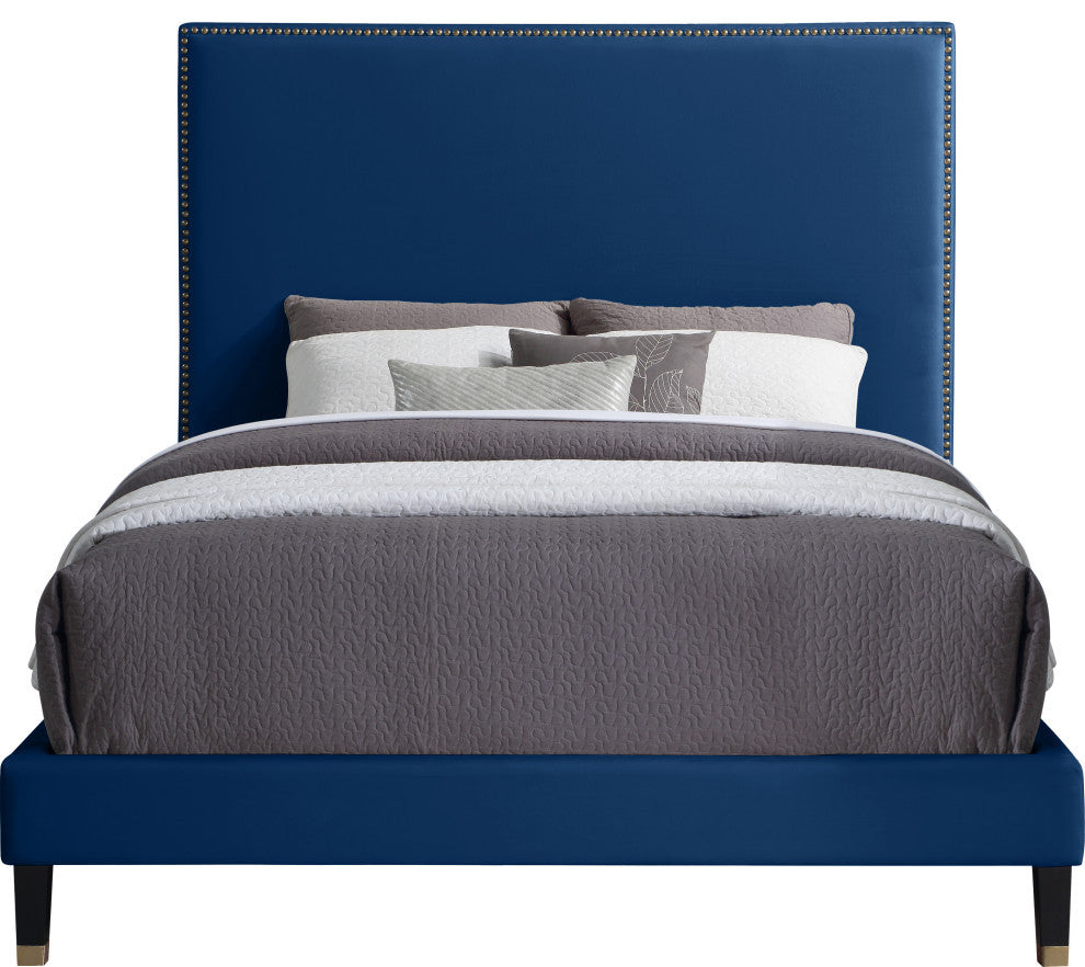 Harlie Velvet Upholstered Bed, Navy, Queen