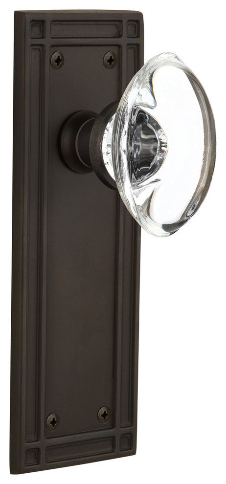 Mission Plate Passage Oval Clear Crystal Glass Knob, Oil Rubbed Bronze