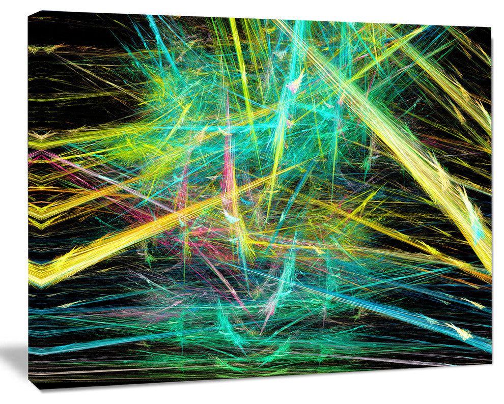 Green Yellow Magical Fractal Pattern, Oversized Abstract Canvas Wall Art, 60x40