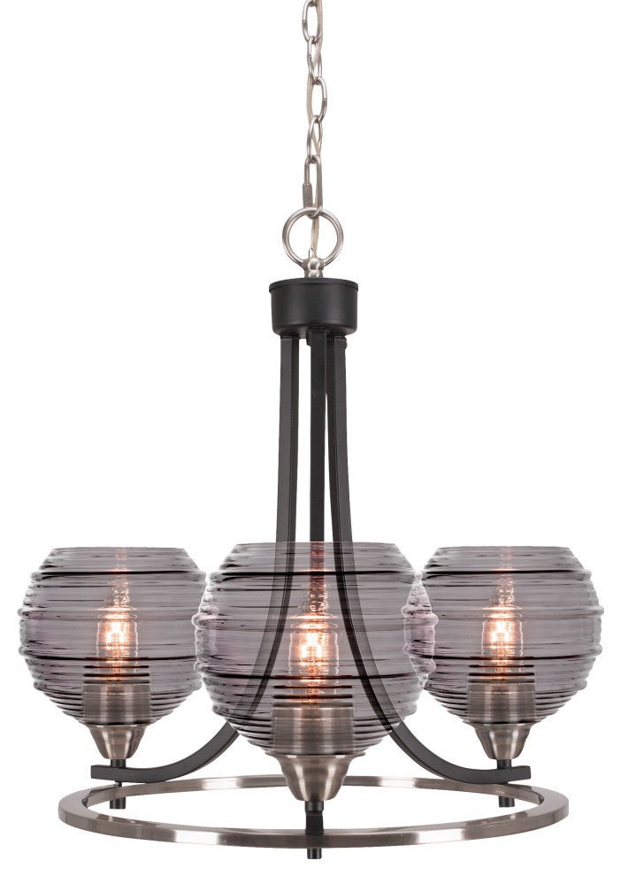 Paramount 3-Light Chandelier, Matte Black & Brushed Nickel, 6" Smoke Ribbed