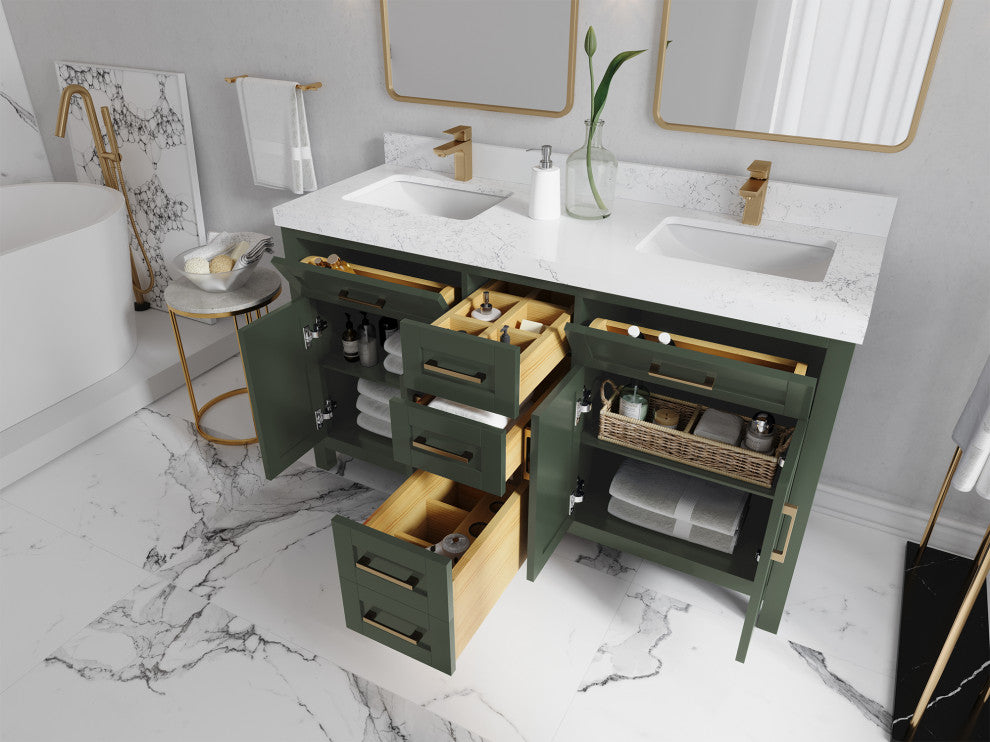 Cambridge 60 Double Bathroom Vanity in Pewter Green 2" Carrara Quartz