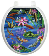 Koi Fish Toilet Tattoos Seat Cover, Vinyl Lid Decal, Bathroom Decor, Round