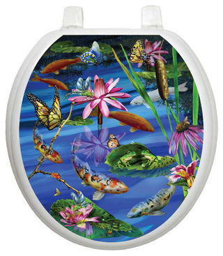 Koi Fish Toilet Tattoos Seat Cover, Vinyl Lid Decal, Bathroom Decor, Round