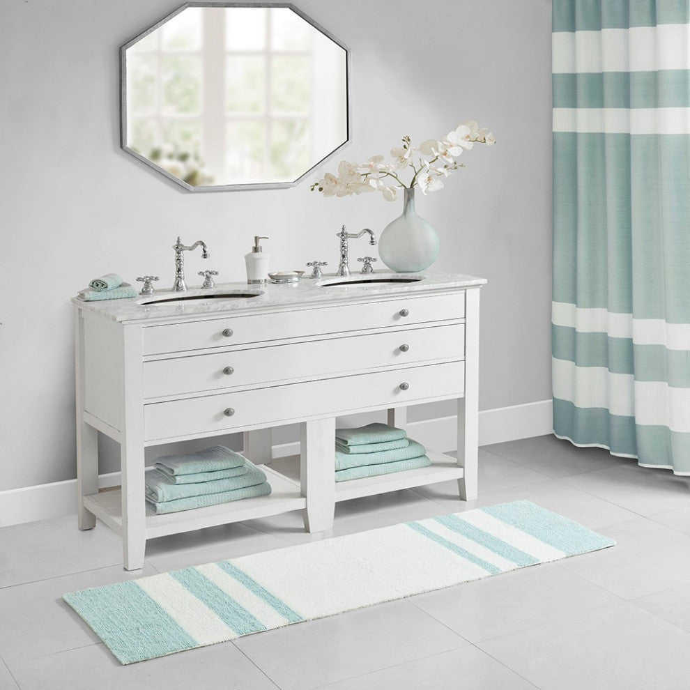 Madison Park Spa Cotton Reversible Bath Rug, Aqua