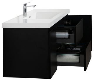 Aurora Wall Mount Vanity, White Acrylic Top, Matte Midnight Black, 48"