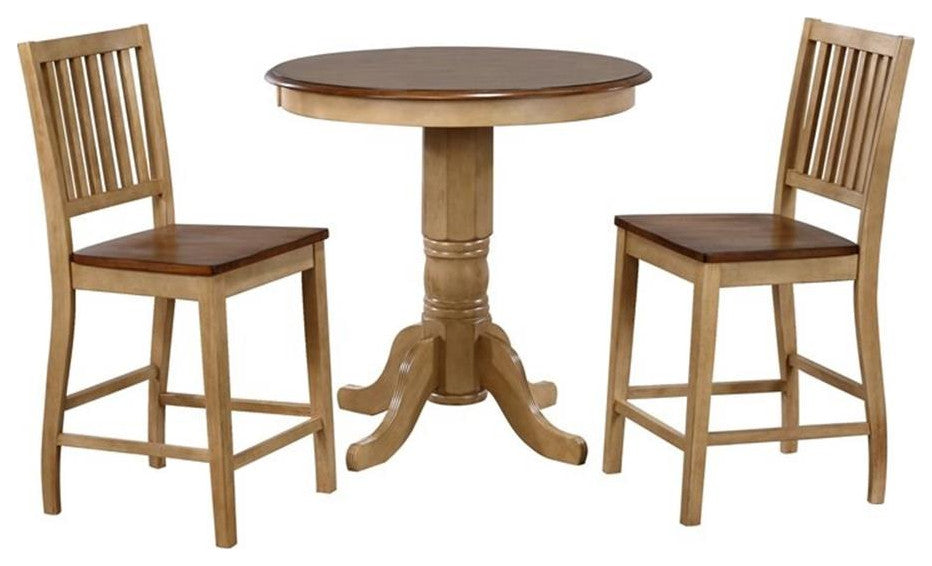 3-Piece 36" Round Pub Table Set With Slat Back Stools, Counter Height Dining