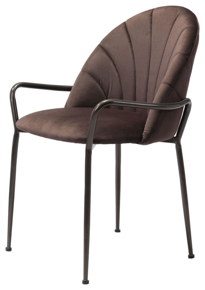 Dining Chair, Set of 2, Steel Metal, Fabric, Dark Brown, Brown, Cafe Bistro