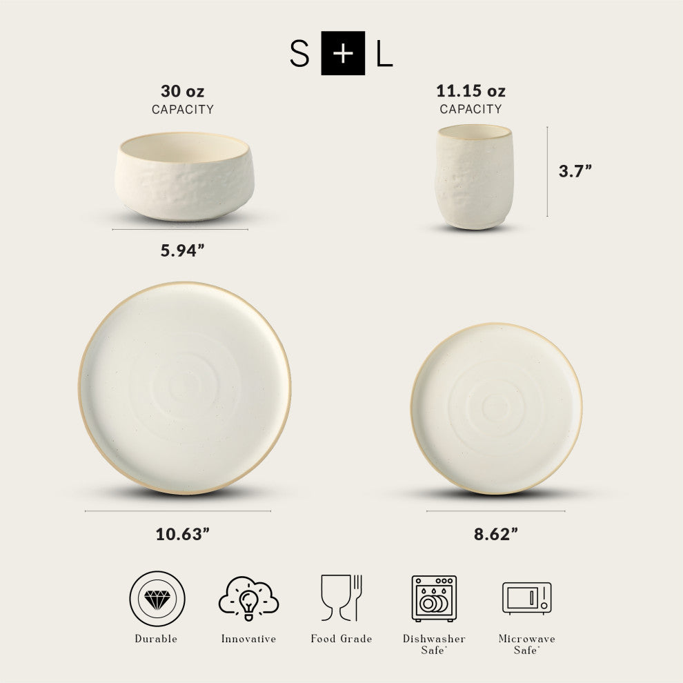 Stone by Mercer Project SHOSAI Stoneware 16 Piece Dinnerware Set, White Speckled