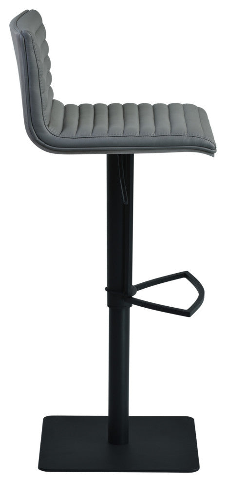Gray Faux Leather Armless Swivel Bar Stool With Black Metal Base