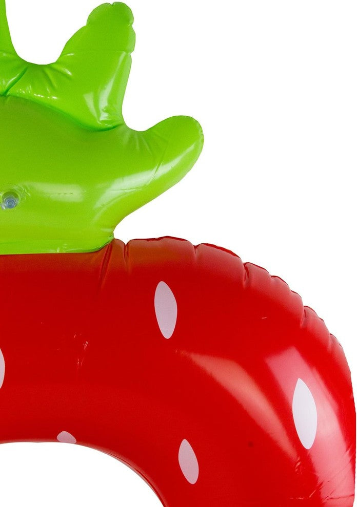 72.5" Red  White and Green Inflatable Strawberry Shaped Swimming Pool Float