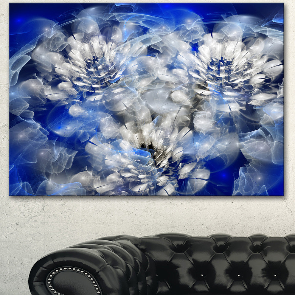 White Chrysanthemum Fractal Flower, Large Floral Canvas Art Print, 40"x30"