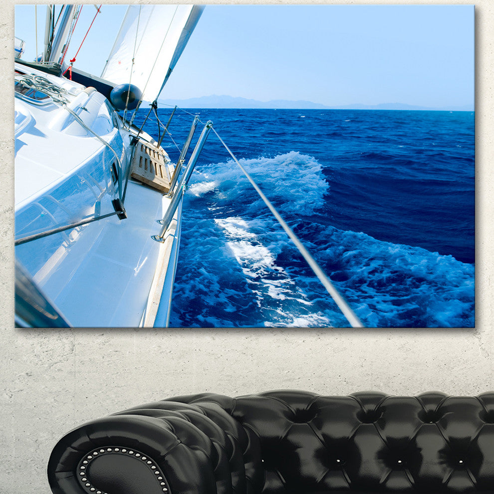 Tourism Yacht Sailing in Blue Sea, Large Seashore Canvas Wall Art, 60"x28"