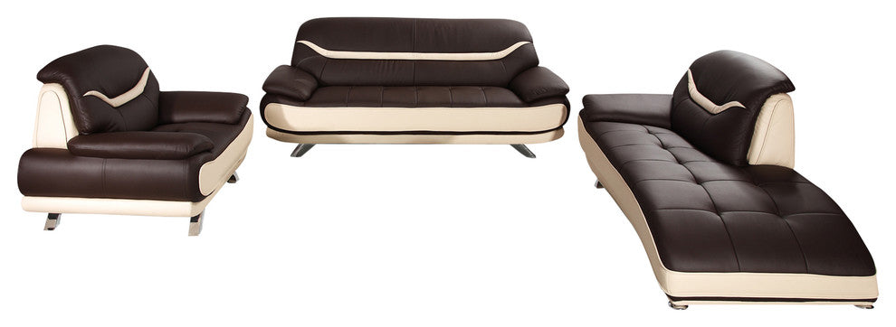 Renata 4-Piece Sofa and Lounge Chaise Set, Beige and Brown
