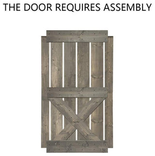 Stained Solid Pine Wood Sliding Barn Door, Weather Gray, 42"x84", Mini X