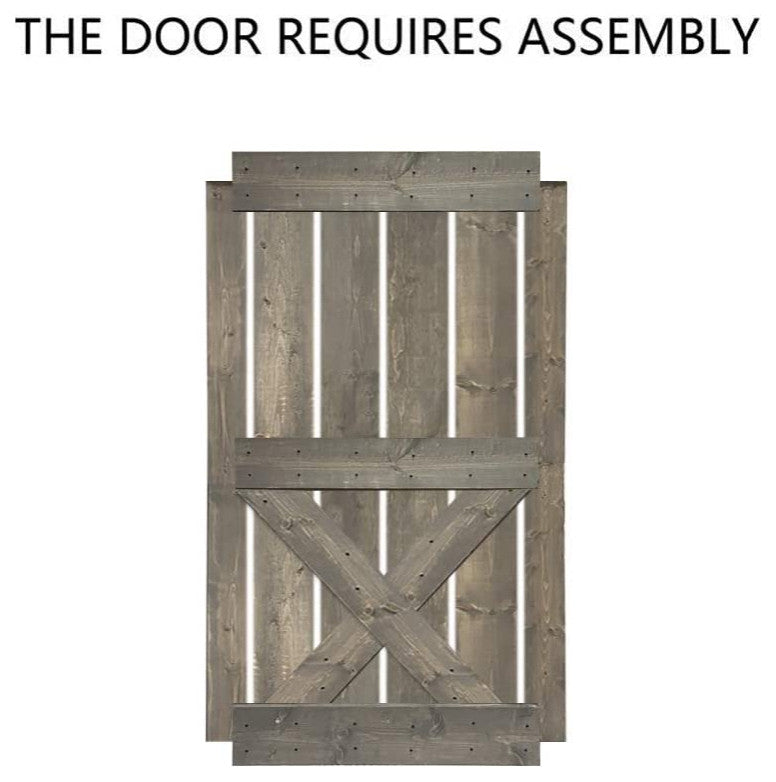 Stained Solid Pine Wood Sliding Barn Door, Weather Gray, 42"x84", Mini X