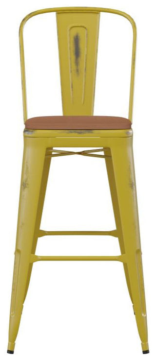 Yellow Metal Stool, Teak Seat