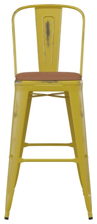 Yellow Metal Stool, Teak Seat