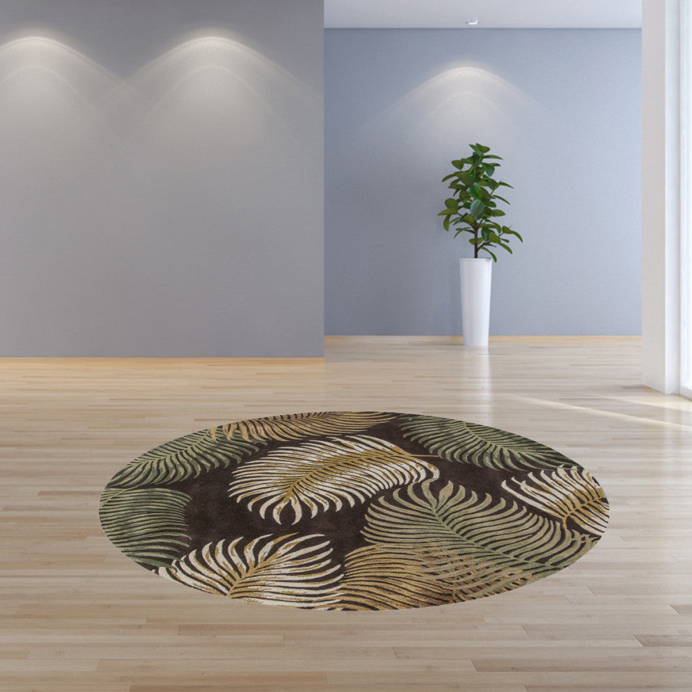 HomeRoots 7' Round Wool Espresso Area Rug