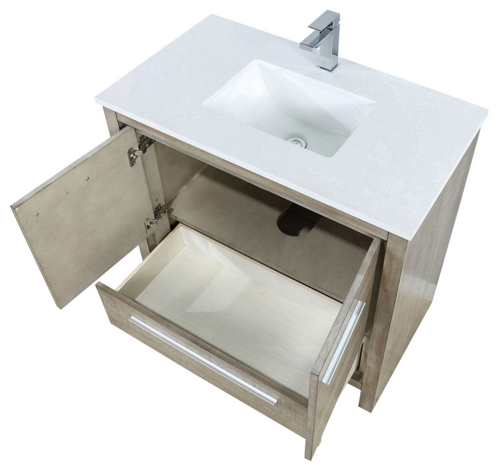 Lafarre 36 Rustic Acacia Vanity,Quartz Top, Sink, Nickel Faucet Set
