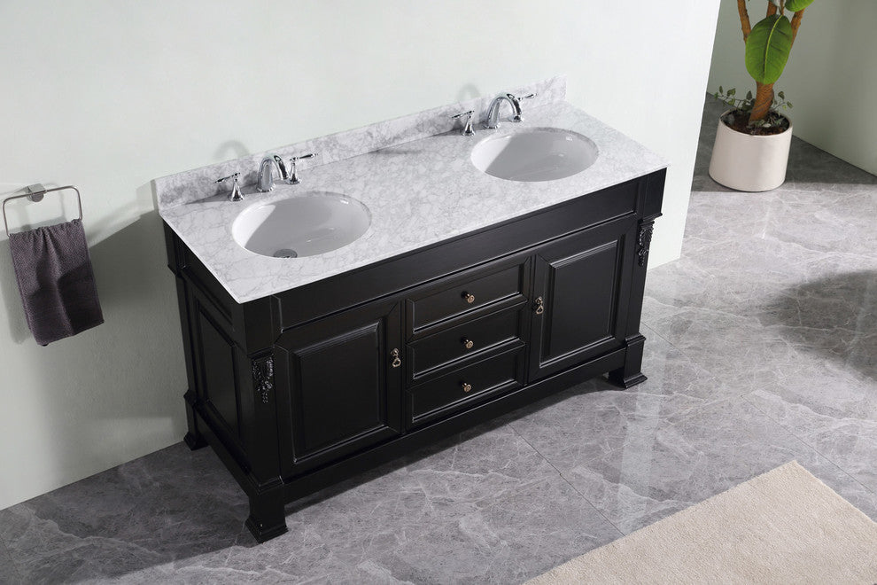 Huntshire 60" Single/Double  Dark Walnut Vanity  Dark Walnut with  Chrome Faucet