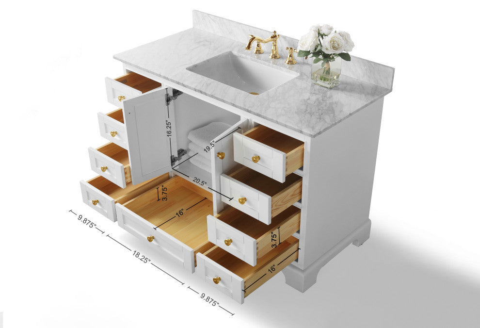 Audrey Vanity Set, White, 48", Gold Hardware, No Mirror