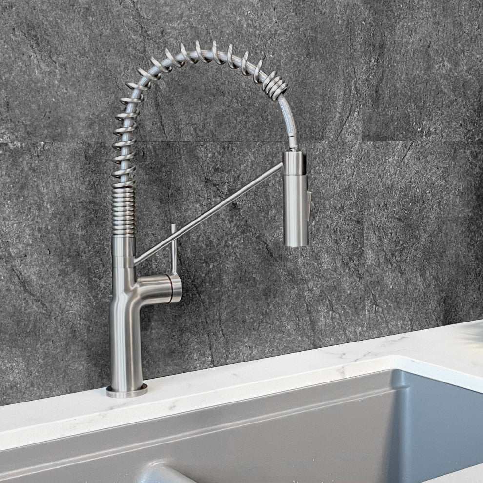 STYLISH Single Handle Pull-Down Dual Mode Kitchen Faucet Stainless Steel Brushed
