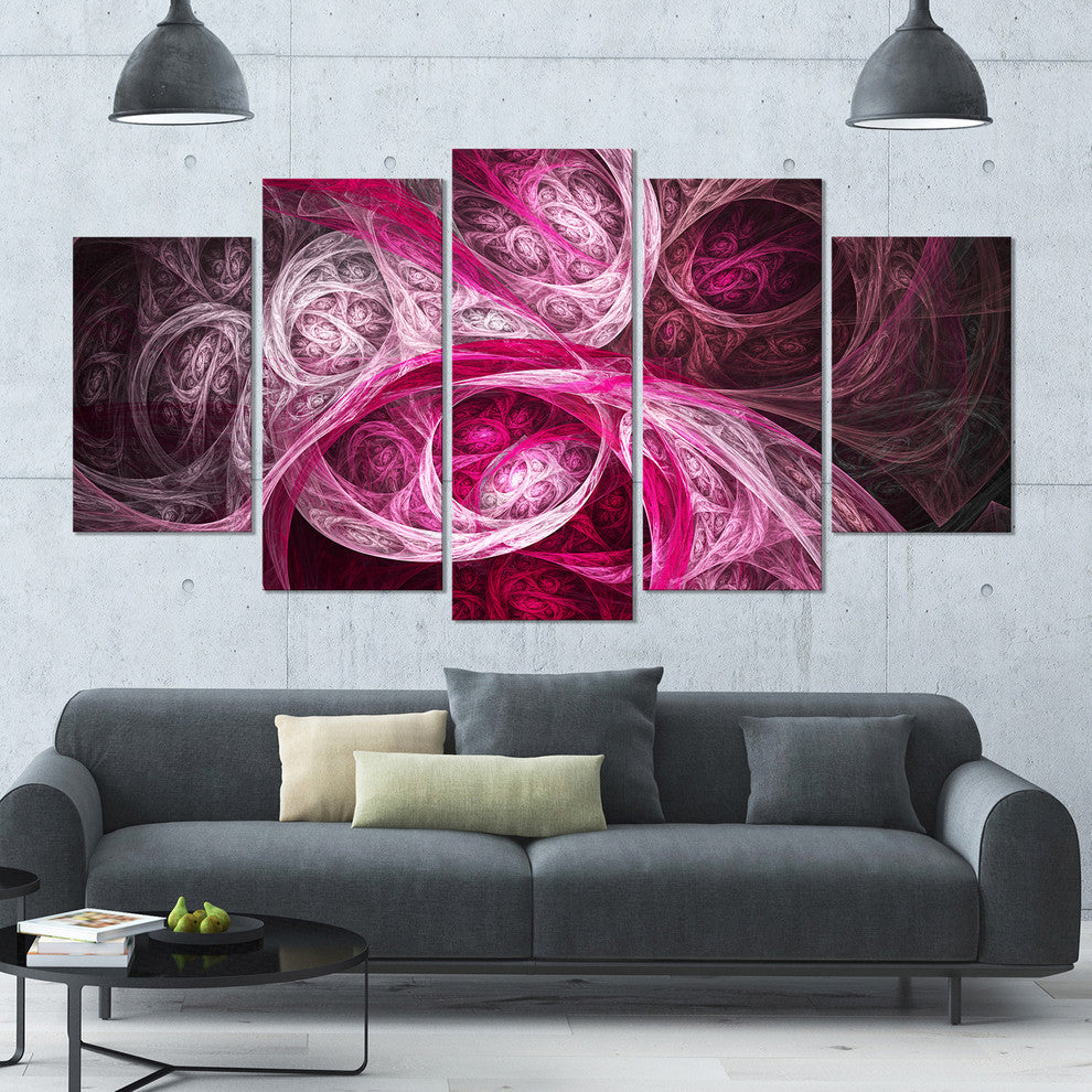 Mystic Pink Fractal, Contemporary Wall Art Canvas, 60"x32", 5 Panels