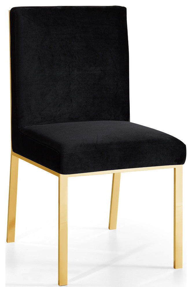 Opal Velvet Dining Chairs, Set of 2, Black, Gold Base