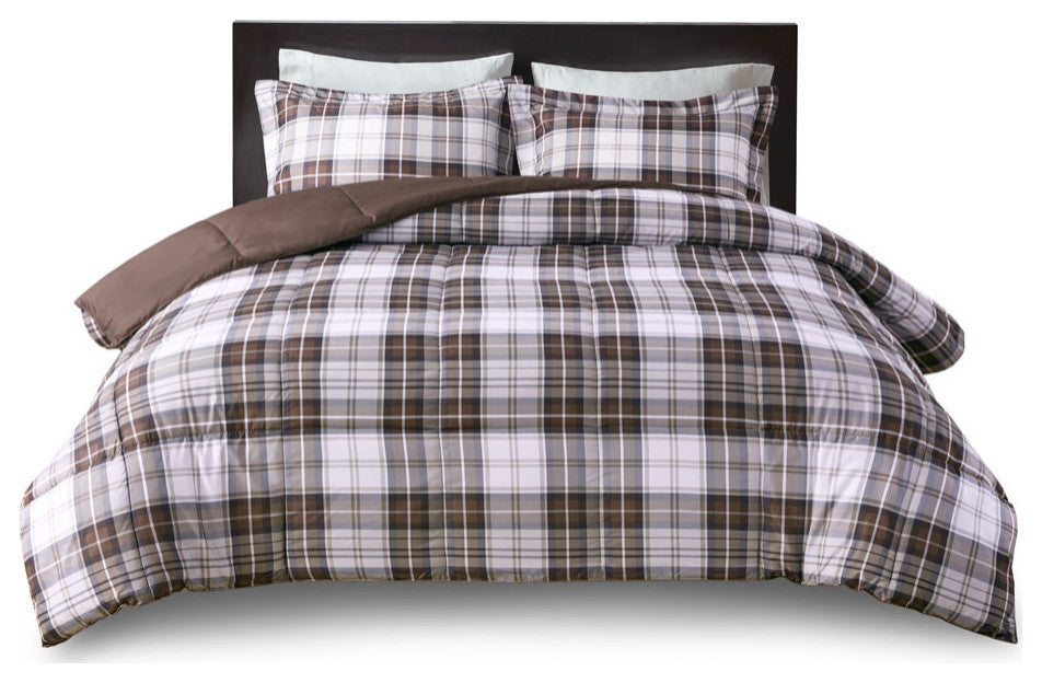 Madison Park Essentials Parkston Moisture Management Plaid Comforter Set, Brown