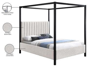 Kelly Boucle Fabric Upholstered Bed, Cream, Queen