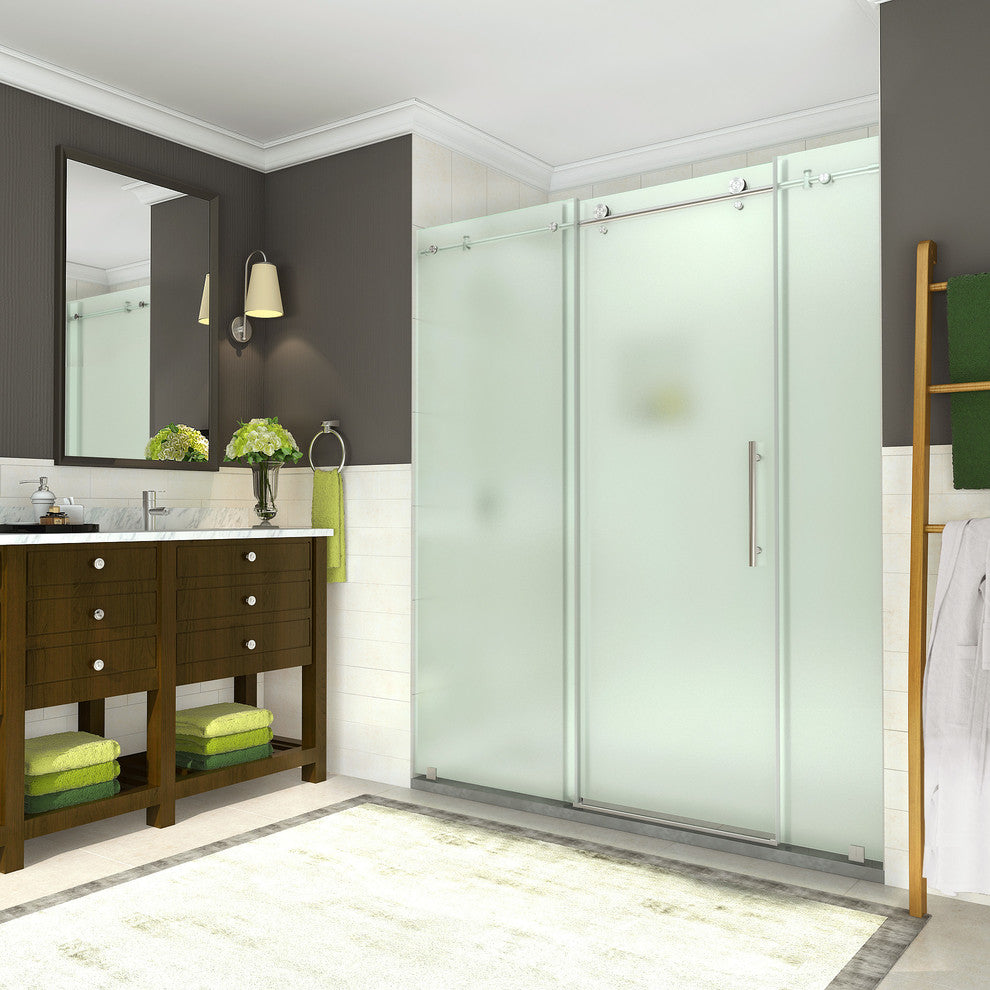 Coraline 68"-72"x76" Frameless Sliding Shower Door With Frosted Glass